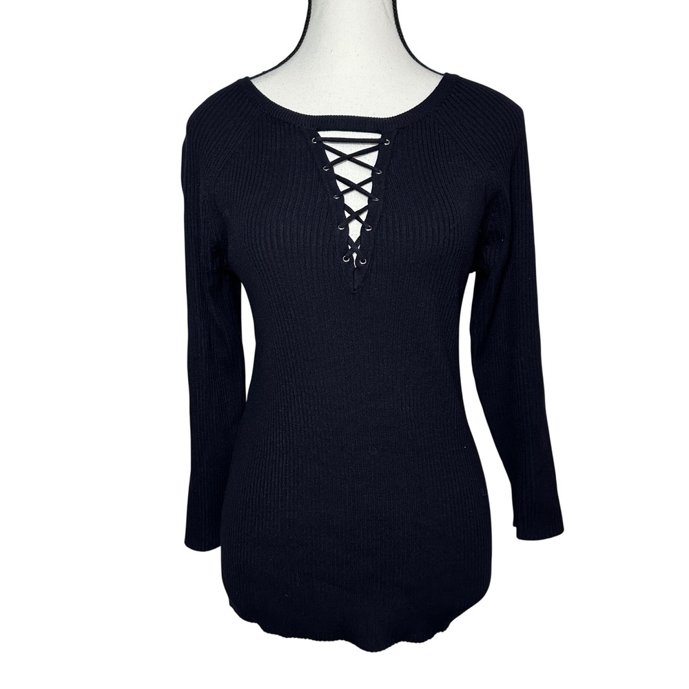 Philosophy Ribbed Lace Up Front Ribbed Knit Sweater Large Academia Gothic Grunge